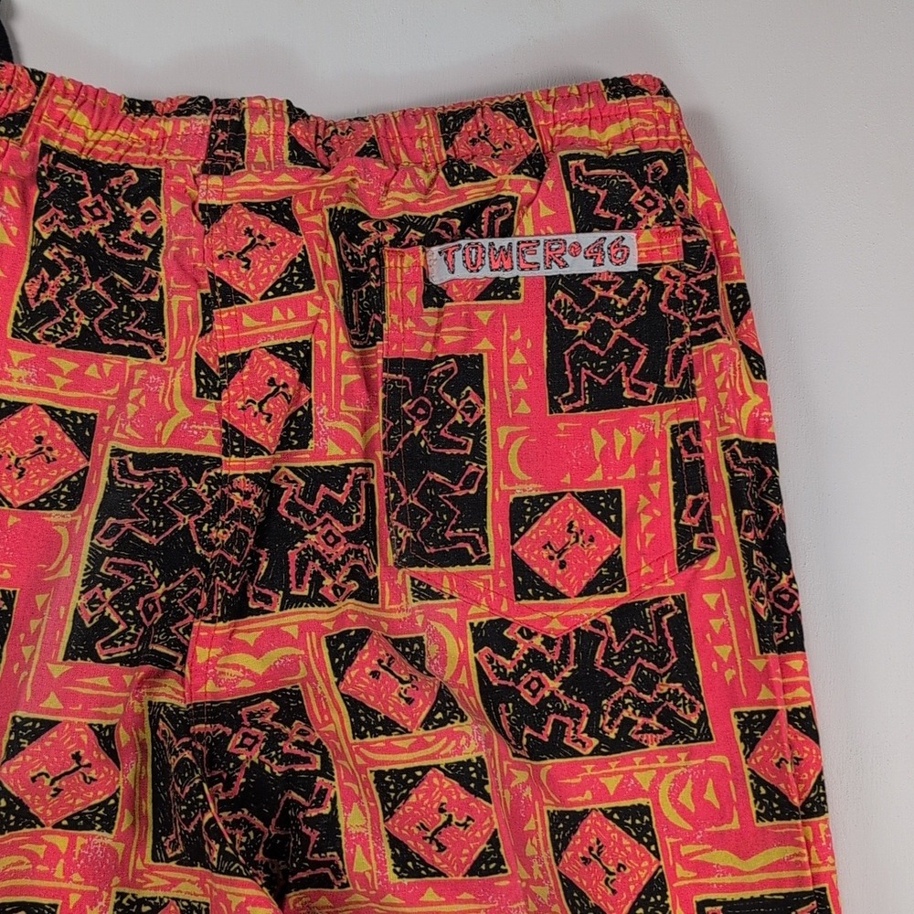 Vintage Tower 46 Neon Pink Tribal Print Cotton Beach Pants Mens Medium USA Made - Picture 8 of 10